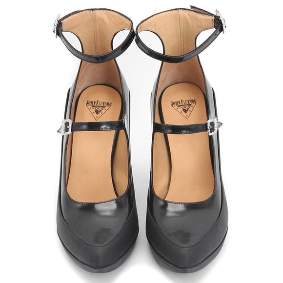 John Fluevog Unite Ghali black leather steampunk strappy block heel pumps 7.5 - Picture 7 of 14